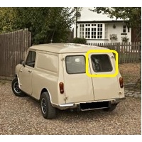 AUSTIN MINI 850/1000/1100 - 1/1960 to CURRENT - VAN - DRIVERS - RIGHT SIDE REAR BARN DOOR GLASS (316MM HIGH x 384MM WIDE) - (Second-hand)