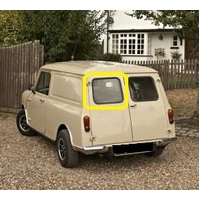 AUSTIN MINI 850/1000/1100 - 1/1960 to CURRENT - VAN - PASSENGERS - LEFT SIDE REAR BARN DOOR GLASS (316mm high x 384 wide) - (Second-hand)