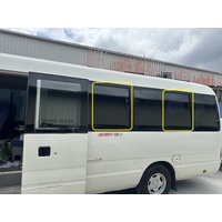 suitable for TOYOTA COASTER HZB50 BUS - 6/1993 to CURRENT - 22 SEATER - LEFT SIDE SLIDING WINDOW - REAR PIECE(SLIDES FORWARD)- 2 HOLES - 718MM X 768MM