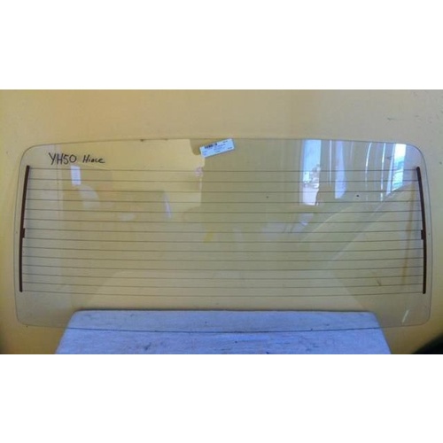 suitable for TOYOTA HIACE YH50 - 2/1983 to 10/1989 - TRADE VAN - REAR WINDSCREEN GLASS - HEATED - 615mm HIGH X 1308mm WIDE - NEW